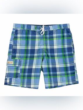 Chaps Ralph Lauren Plaid Swim Trunks XL Blue Green Lined